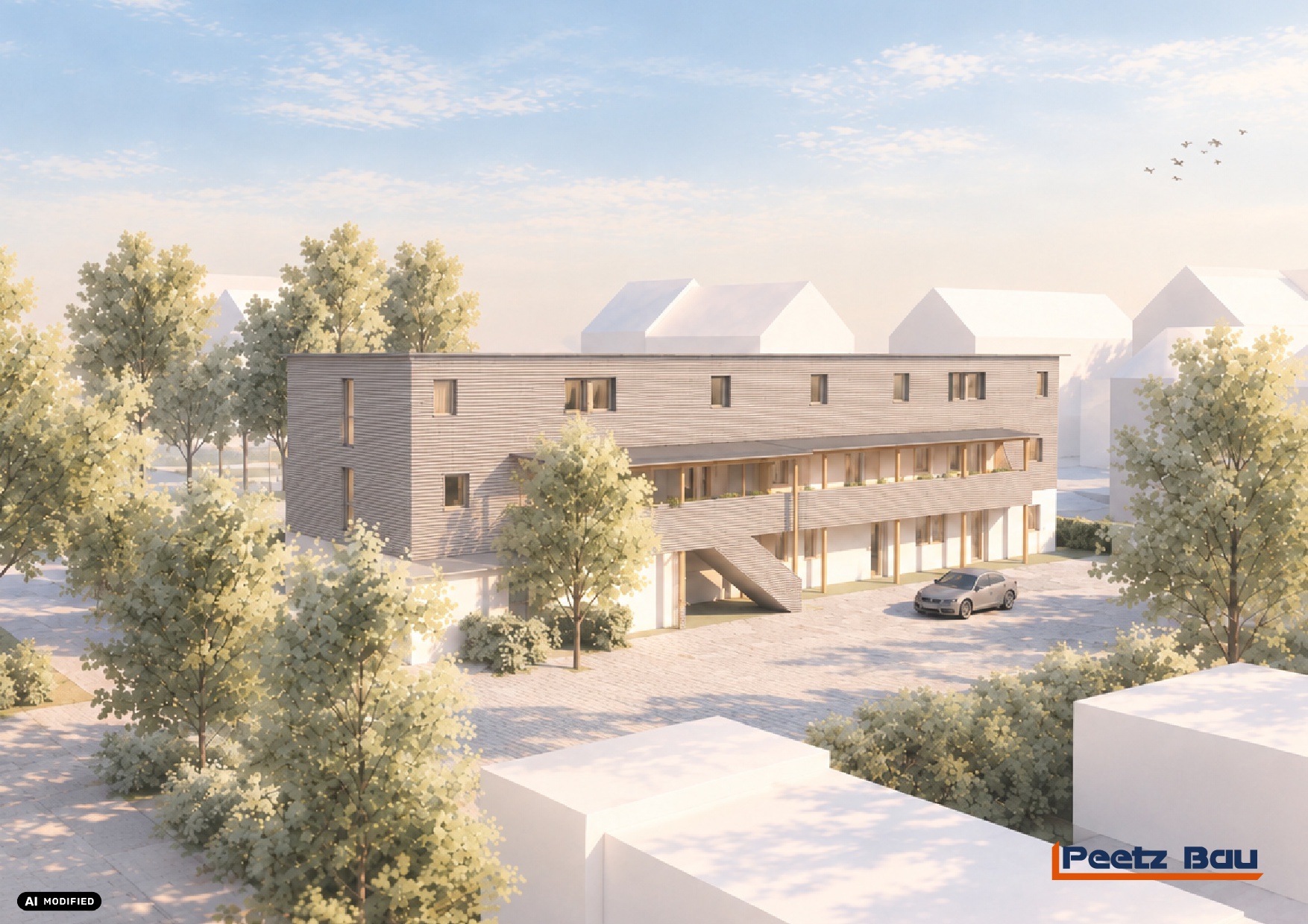 Rückwärtige Ansicht - Attraktive, barrierefreie Neubauwohnung in Hof – Erdgeschoss mit Terrasse + Gartenanteil – Erstbezug –