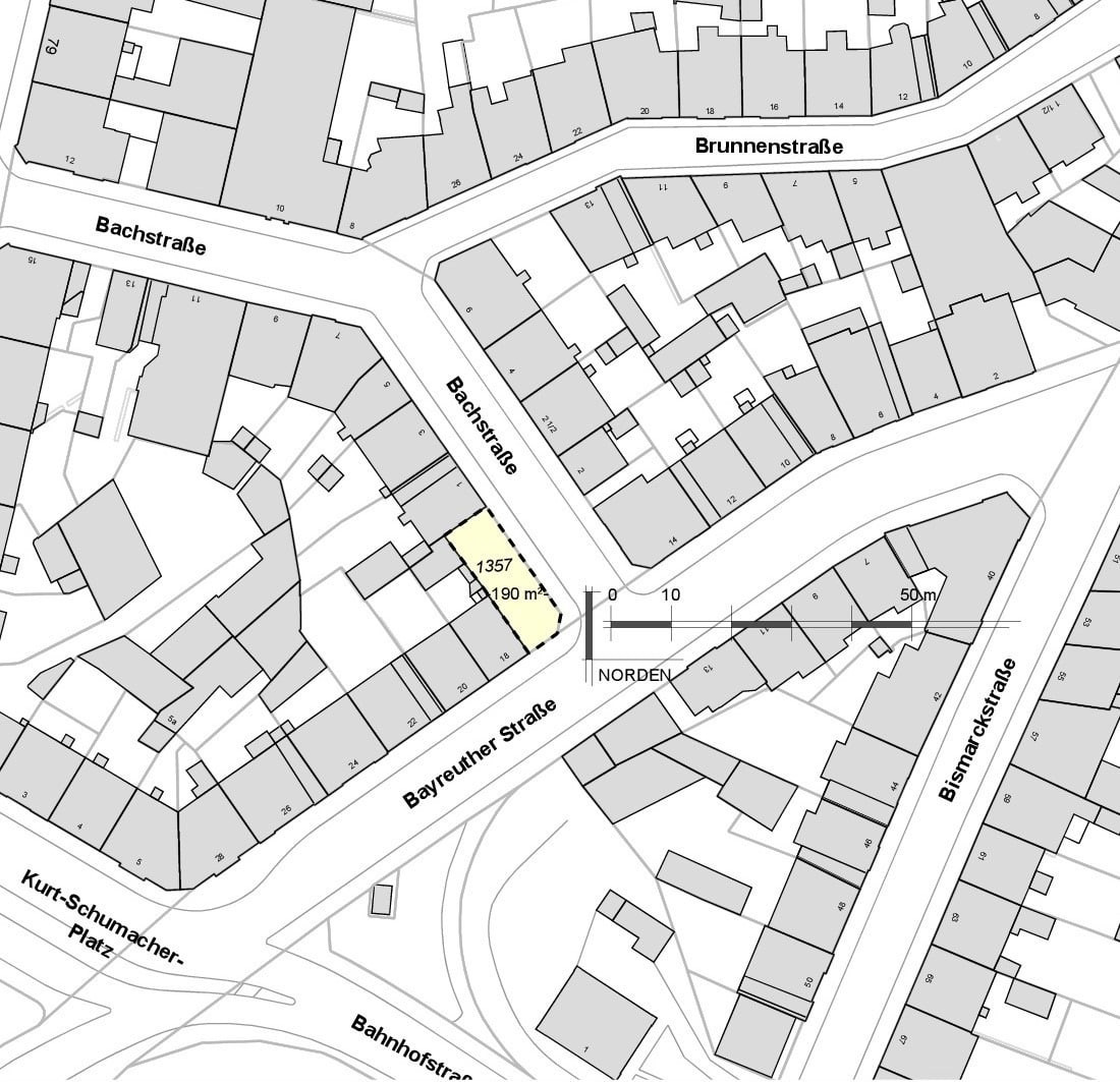 Flurkarte - Baugrundstück 190 m² in Hof/ Bahnhofsviertel – B-Plan vorhanden – Sanierungsgebiet